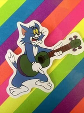 Tom Jerry Cartoon Guitar Blue Retro Matte Skate Sticker Skateboard Surf Luggage