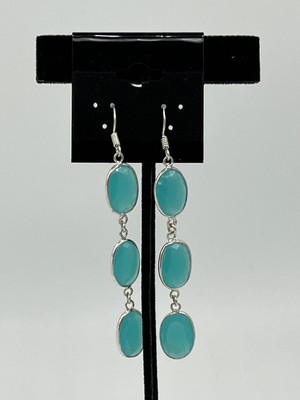 Natural London Blue Topaz Gemstone Faceted Ovals Sterling Silver Dangle Earrings