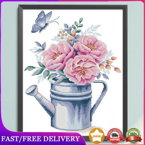 Full Embroidery Eco-cotton Thread 14CT Printed Flower Cross Stitch Kit 30x37cm A - Foto 1 di 12