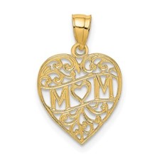 14k Yellow Gold MOM in Heart Charm Pendant 0.67g Gift for Mother