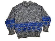 Vintage 80  s Nordic Snowflake Gray Blue Sweater 100 Shetland Wool WOMENS Size M