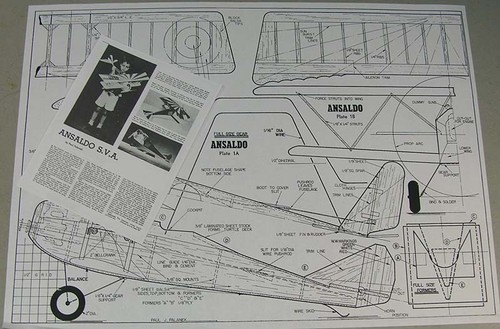 Model Airplane Plans (UC): Ansaldo S.V.A. Scale 25½" for .19 (Musciano) - Afbeelding 2 van 2