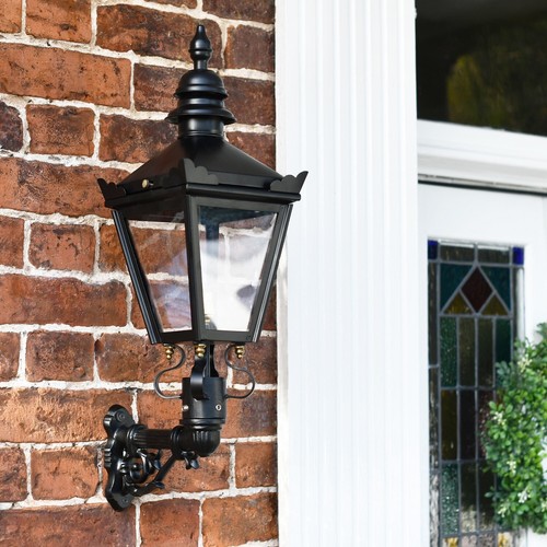 Black Victorian Wall Mounted Lantern on Bracket - 69cm Outdoor Garden Wall Light - Picture 2 of 5