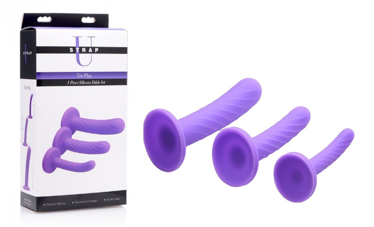 Strap U Tri Pc Play Silicone Dildo Set Purple, Adult Couple Foreplay Sex Toy  New