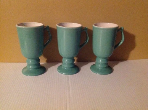 Vintage Hall 1273 Mint Green Pedestal Footed Irish Coffee Mugs Tea Cups Set of 3