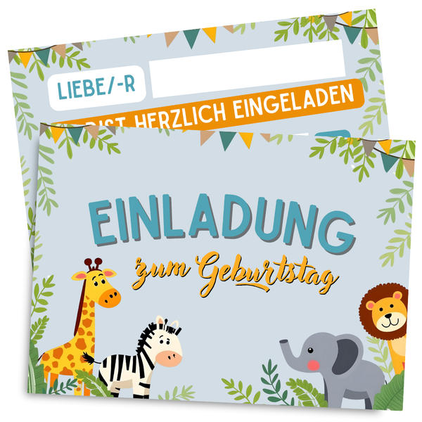 8 Premium Einladungskarten Kindergeburtstag Jungen & MäDchen - Wilde Tiere #36-image