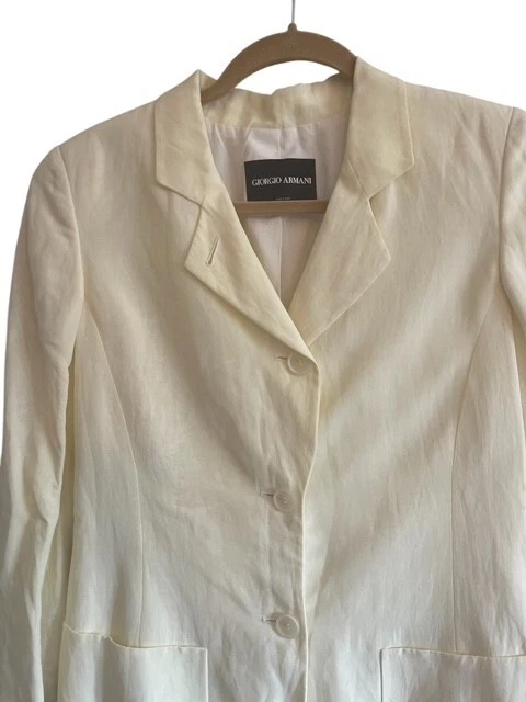 Giorgio Armani Mujer Talla 40 US 8 Blazer forrado de mezcla de viscosa y lino amarillo pálido Foto 3 de 4