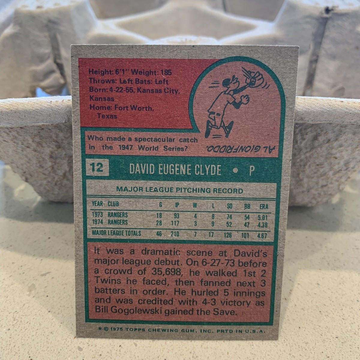 1975 Topps # 12 David Clyde Texas Rangers Baseball Card | eBay