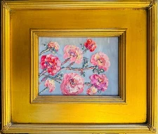 KADLIC Original Oil Painting Wildflowers Impasto Gold Gilt 14" Frame