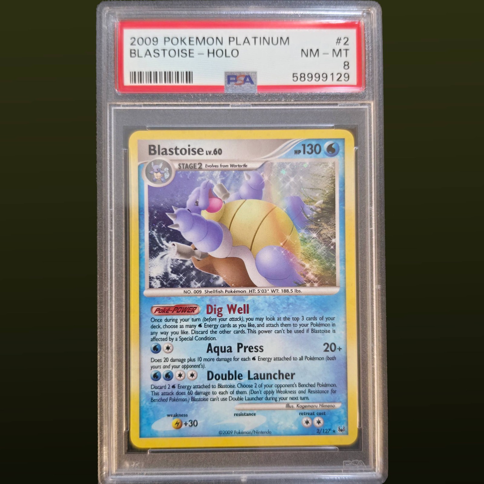 2009 POKEMON PLATINUM #2 BLASTOISE-HOLO PSA 8