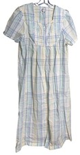 Miss Elaine Robe House Coat Pastel Plaid Zip Front Seersucker Duster Women Sz M