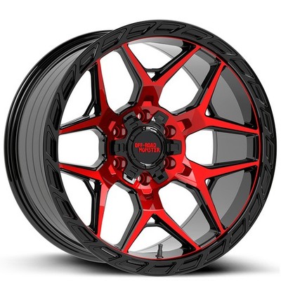 20x10 Off Road Monster Wheels M40 Gloss Black with Candy Red Rims (4pcs)