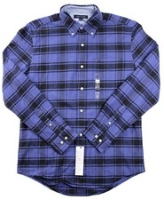 Tommy Hilfiger Mens Flannel Shirt M Long Sleeve Button Front Blue Plaid 79 NEW