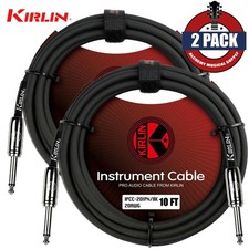 2-PACK Kirlin 10FT 1/4" Mono Plug To Same 20AWG Instrument Cable Black