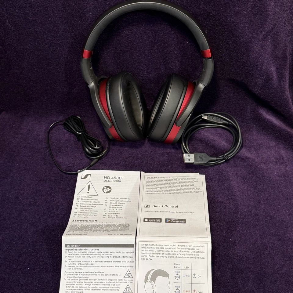 Auriculares inalámbricos Sennheiser HD 458Bt negros rojos cancelación de ruido ANC Foto 3 de 4