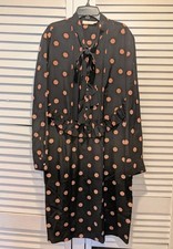 TORY BURCH Tie-Neck Ruffle Trimmed Polka Dot Silk Dress Size 12