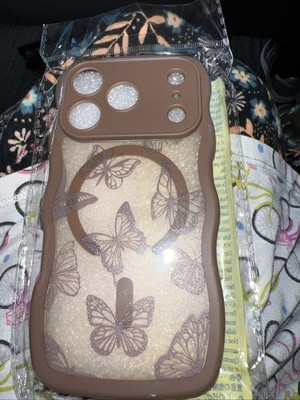 Phone Case Fits IPhone14 Pro Max Brown Butterflies Design Shock Proof Wavy Edges