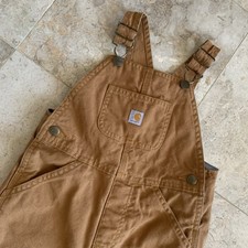 CARHARTT Flannel Lined Double Knee Camel Canvas Bib Overalls Boy's Size 4T