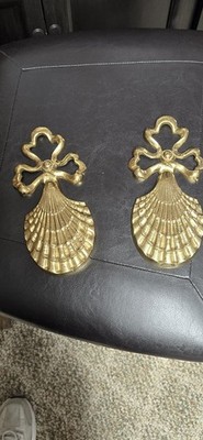 Pair of Brass Clam Shell Wall Hanging - Coastal Nautical Decor made in India 8''