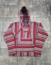 Mexican Men's Large Baja Drug Rug Bkanket Poncho Striped Pullover Hoodie
