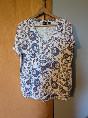 Rachel Zoe Women's Plus Size 1X Floral 100% Cotton V Neck Blouse Top