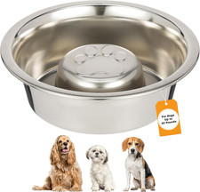 Stainless Steel Slow Feed Dog Bowl for Fast Eating Medium Breed, Metal Slow Feed