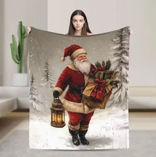 Vintage Santa Claus Throw Blanket -Christmas Soft Warm Flannel Blanket 150*200cm