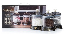 Tea Coffee Sugar Canisters Set of 3 Glass Kitchen Storage Jars with Lids