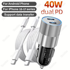 For iPhone15 16 17 Air Samsung PD 40W Fast Car Charger USB C Type C Nylon Cable