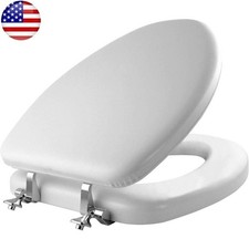 Padded Toilet Seat with Chrome Hinges Soft Vinyl Over Wood Core Seat Elongated