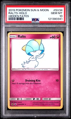 2019 POKEMON SUN & MOON HIDDEN FATES #SV34 RALTS-HOLO PSA 10