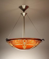 Handcrafted Art Glass Chandelier, Geometric Tribal Design, Contemporary Pendant