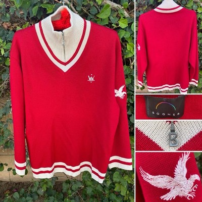 Vintage Bogner Ski Sweater Mens M Red Quarter Zip Wool Eagle Logo Apres Snow Ski