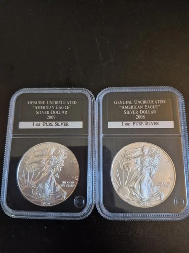 2008 And 2009 Silver Eagles Uncirculated Bu Lot Of 2 Coins Free Shipping