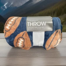 NEW Football THROW BY OEKO-TEX, 50" x 60" (127 cm x 152.4 cm) Blue