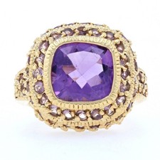 Sterling Silver Amethyst Halo Ring - 925 Gold Plated Cushion 6.70ctw Size 6