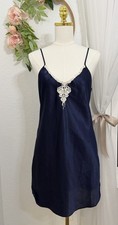 Private Luxuries VINTAGE 90  s Navy Blue Satin Neglig e Slip Nightgown M NEW