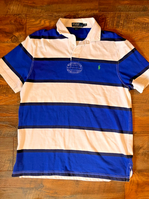 Mens Polo Ralph Lauren Short Sleeve Rugby Shirt Blue Black White