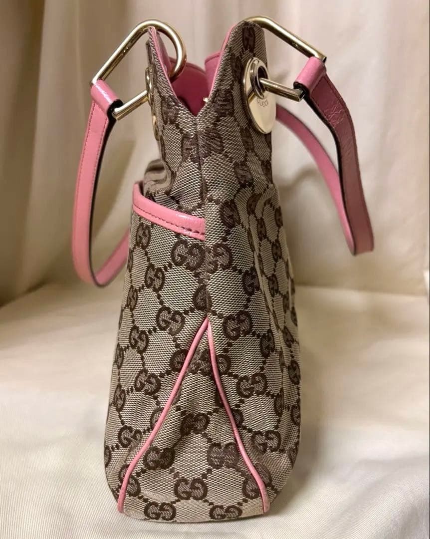 GUCCI GG Canvas Leather Tote Bag Beige Pink Gold Hardware Excellent Condition thumbnail 4