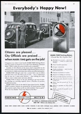 1937 Rhodes Mark Time parking meter street photo vintage print ad