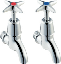 095X Cross Handle Chrome Bib Taps Wall Mounted Set Hot & Cold Pair Kitchen Belfa