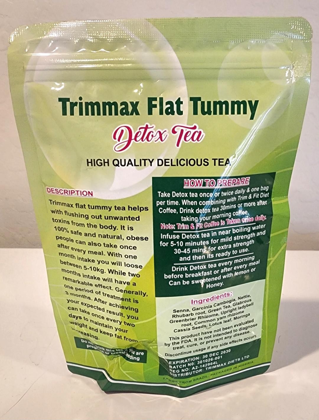 Original Trimmax Flat Tummy Detox Tea, Herbal Cleansing, Weight Management Tea