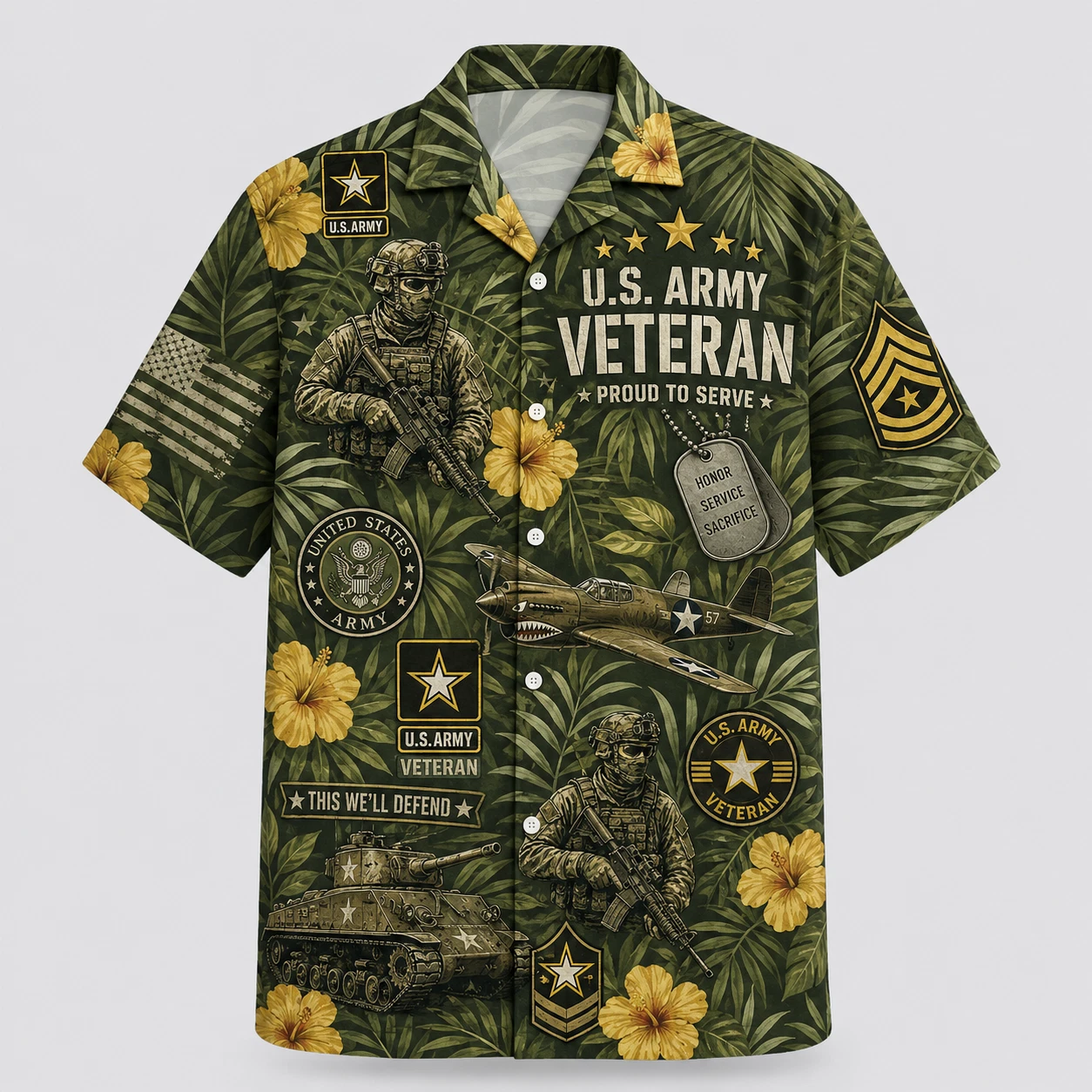 US Army Veteran Hawaiian Shirt Button Down This Defend Military Soldier Apparel