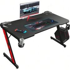 44" Black Z-Shaped Gaming Desk with Cup Holder