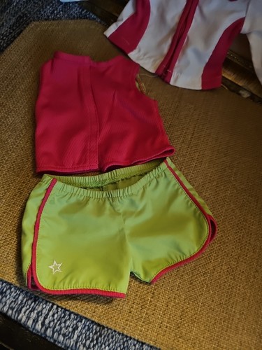 American Girl Doll Track Outfit Set Athletic Running Clothing AG Pink Green - Picture 13 of 24