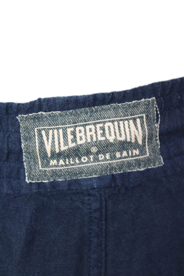 Pantalones de tiro alto de lino para mujer Vilebrequin azul marino talla extra extra grande Foto 4 de 4