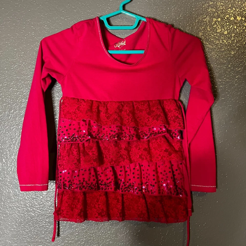 Vestido Justice Niñas Talla 8 Rojo Lentejuelas Encaje Volantes Manga Larga Vestido de Fiesta Foto 4 de 4