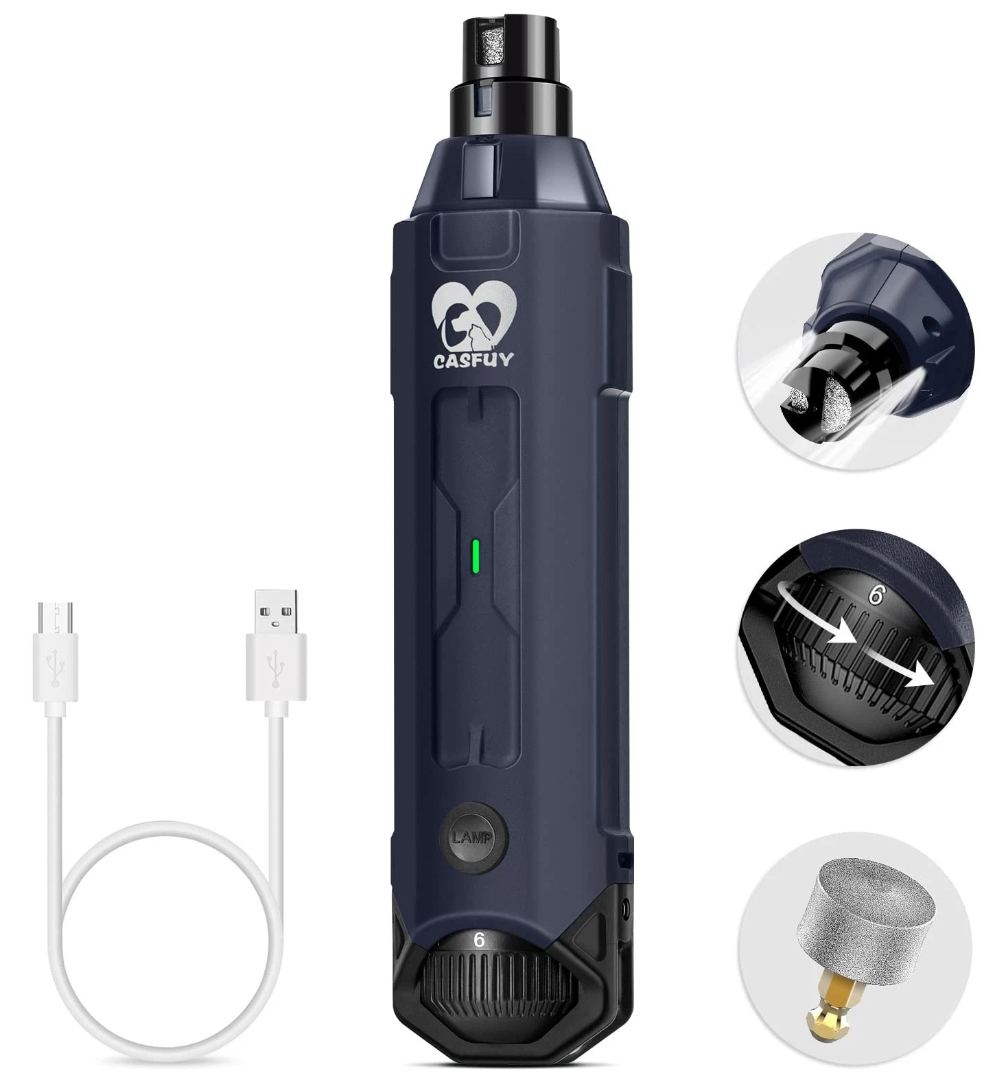 Casfuy 6-Speed Dog Nail Grinder - Newest Enhanced Pet nail grinder, Blue