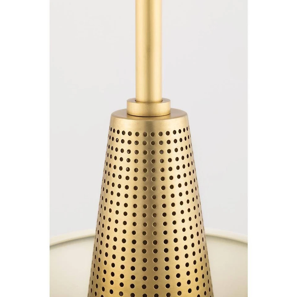 MITZI HUDSON VALLEY LIGHTING Kiki 14 in. W Aged Brass Pendant w/ Cream Shade - Image 3 of 4