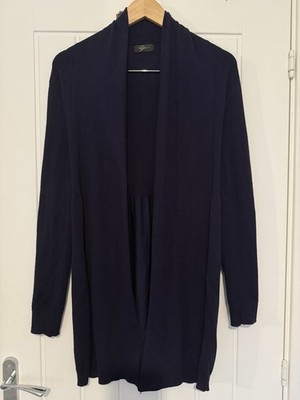 Wunderschöne knapp gestrickte marineblaue lange offene Strickjacke, sehr weich, Gr. S